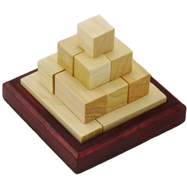 Square Pyramid wooden puzzle in tray base 