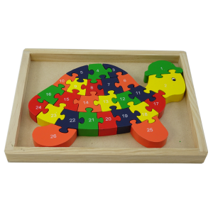 26 piece wooden Turtle jigsaw in a tray A-Z 1-26