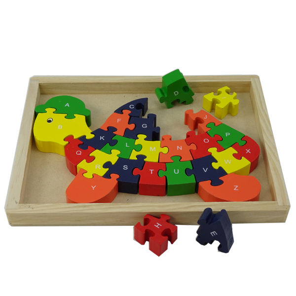 26 piece wooden Turtle jigsaw in a tray A-Z 1-26 apart