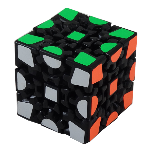 Gear Cube smooth turning twisty puzzle-Black Background - with Stickers 