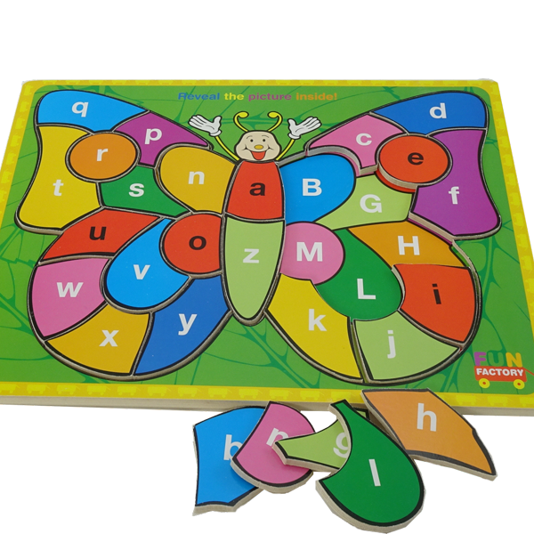 Fun Factory Wooden Educational Toy Raised Butterfly Alphabets Puzzle 