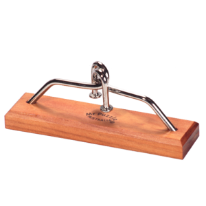 Bent Again metal nail puzzle on wood stand