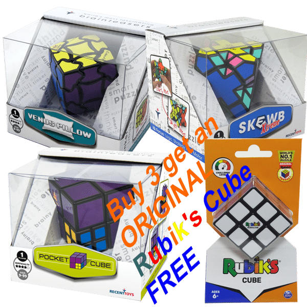 Buy 3 Meffert Twisty puzzles Get genuine Rubik’s Cube FREE!